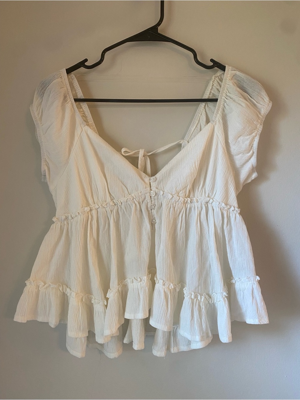White Ruffled Tie-Back Blouse